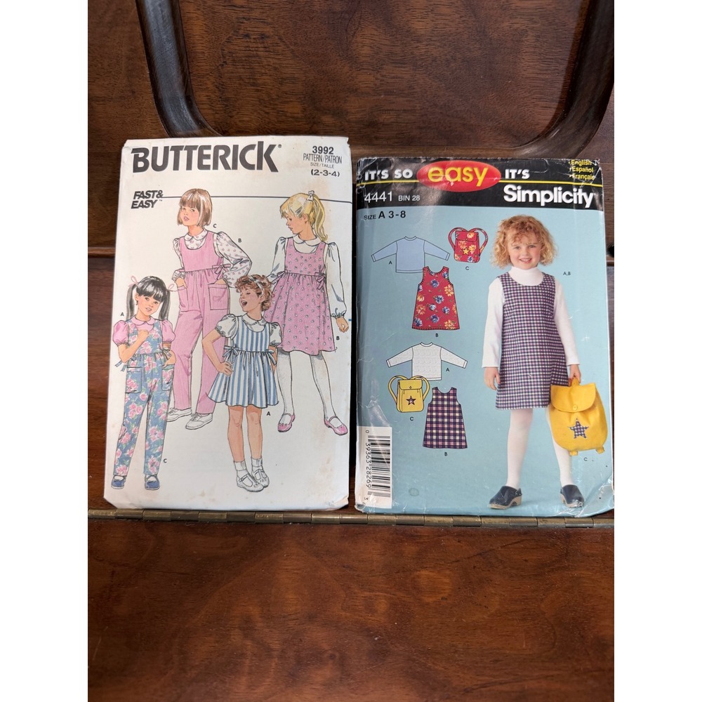 Vintage Butterick 3992 Simplicity 4441 Kids Sewing Patterns Jumper Jumpsuit Lot
